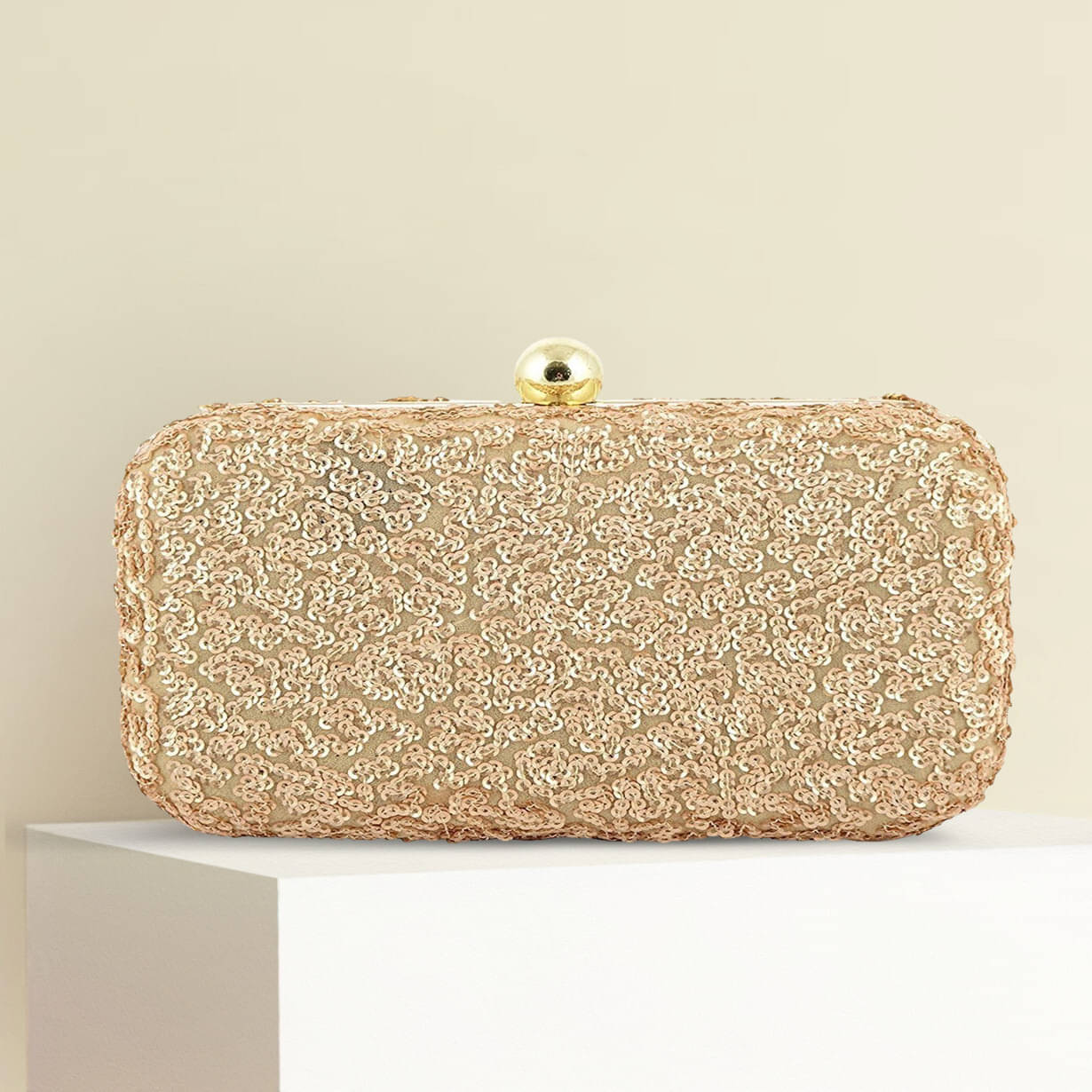     			Tooba Handicraft Gold Fabric Box Clutch