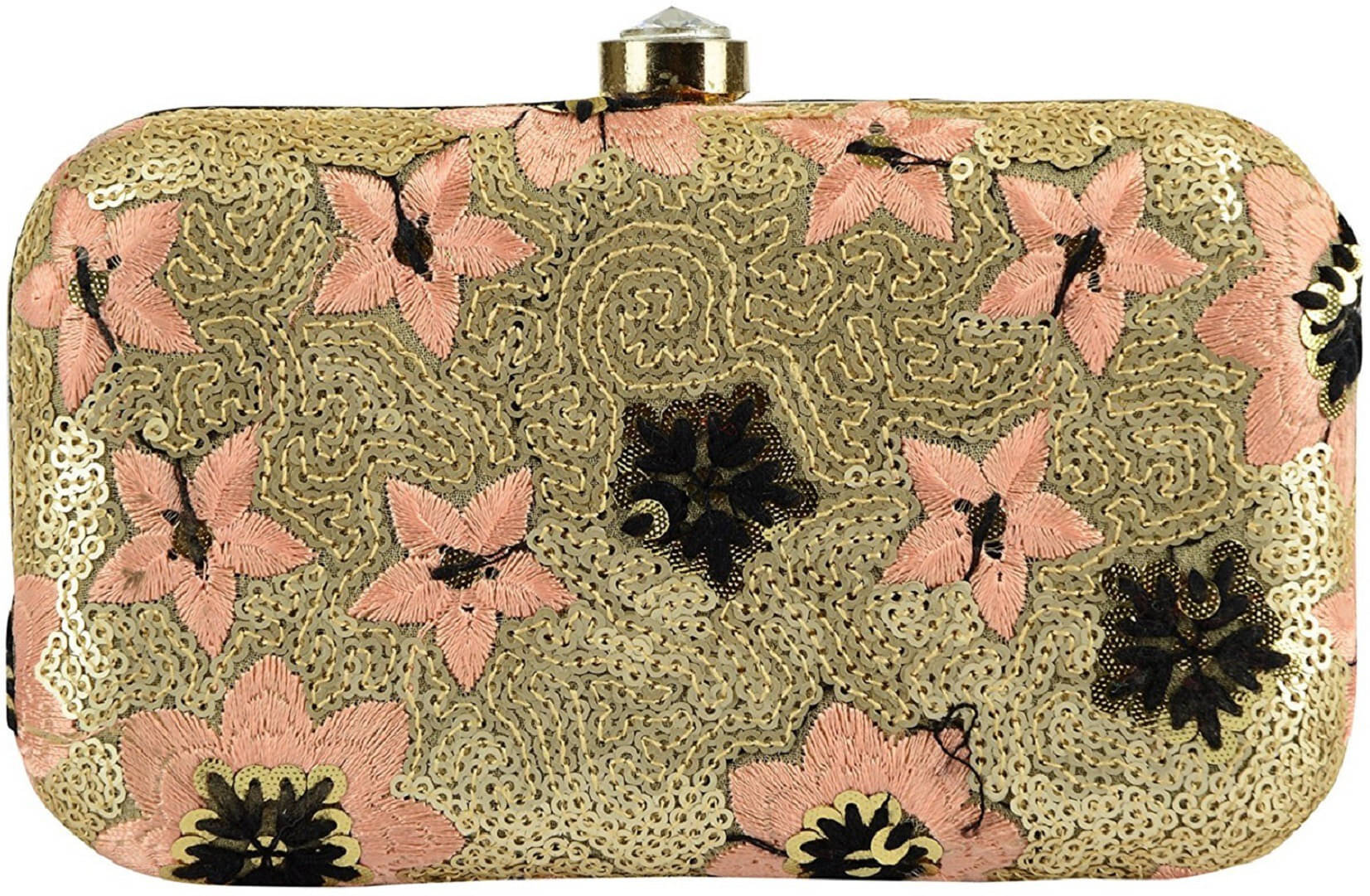     			Tooba Handicraft Gold Fabric Box Clutch