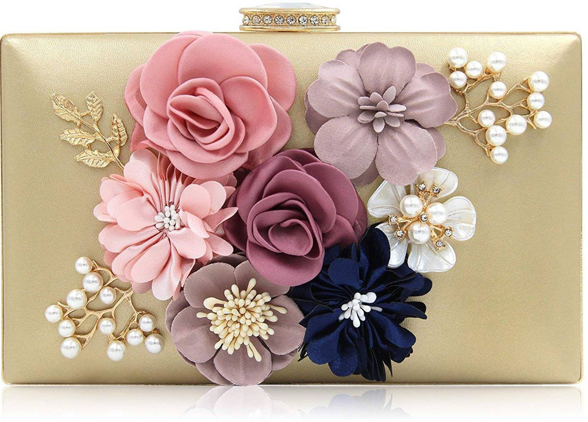     			Tooba Handicraft Gold Fabric Box Clutch