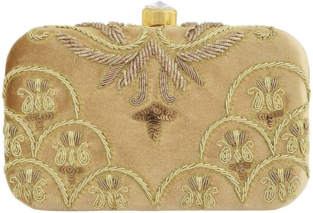     			Tooba Handicraft Gold Fabric Box Clutch