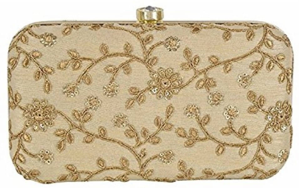     			Tooba Handicraft Gold Fabric Box Clutch