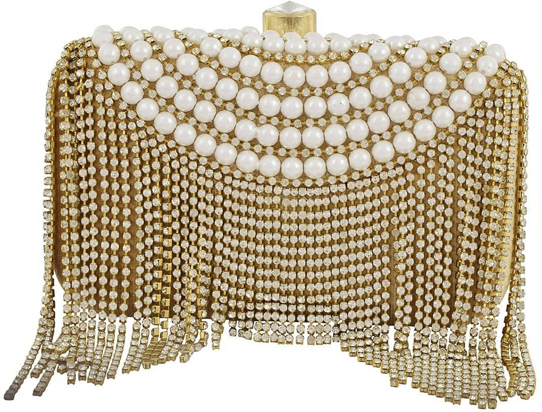     			Tooba Handicraft Gold Fabric Box Clutch