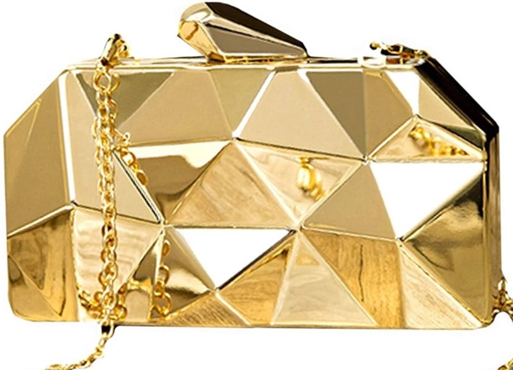     			Tooba Handicraft Gold Fabric Box Clutch