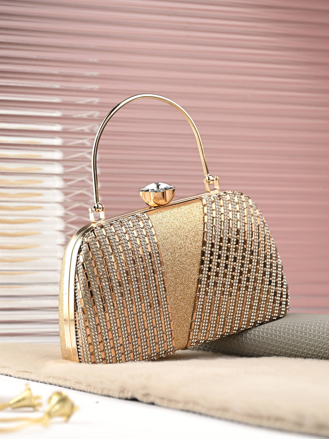     			Tooba Handicraft Gold Fabric Box Clutch