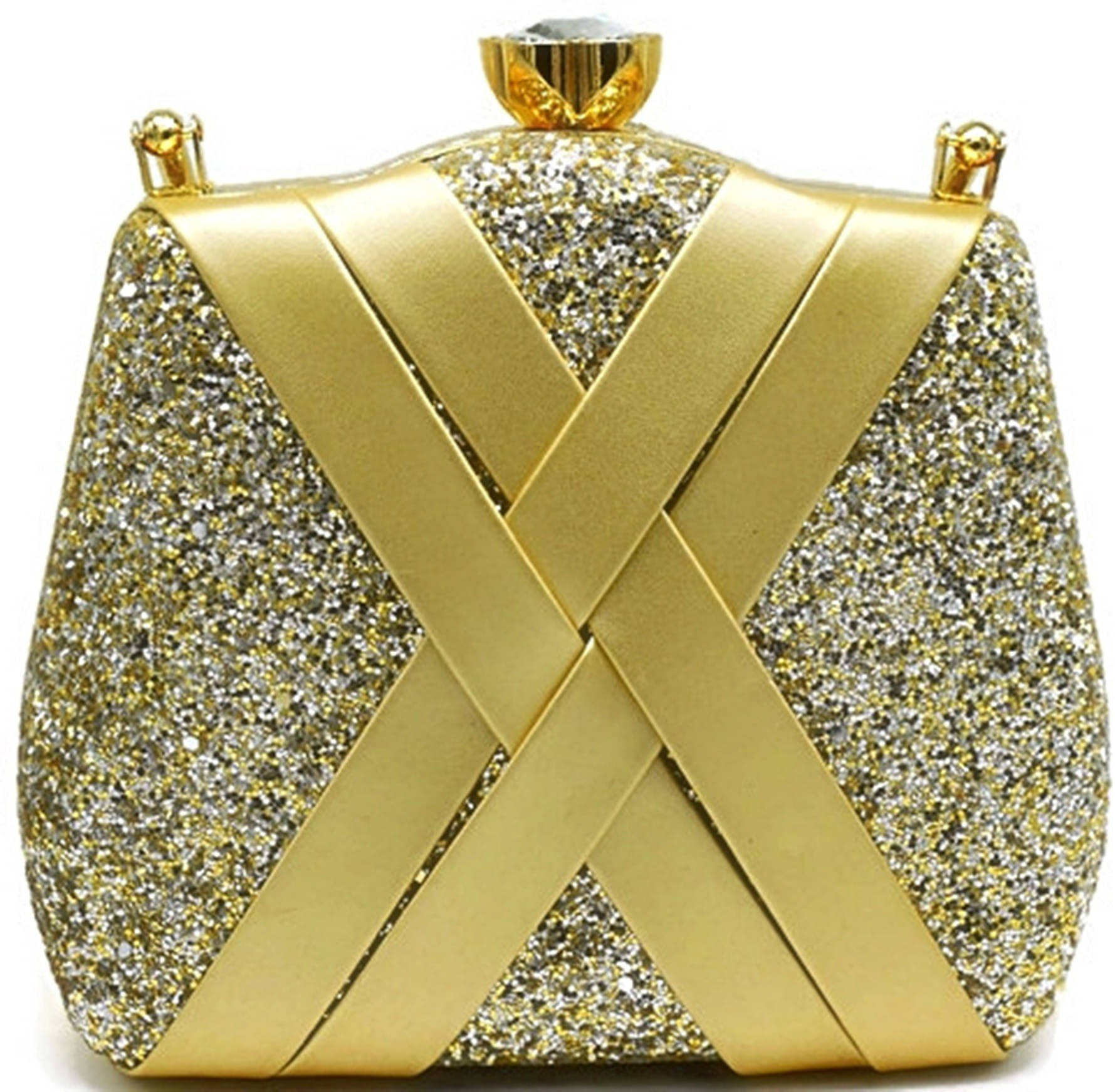     			Tooba Handicraft Gold Fabric Box Clutch