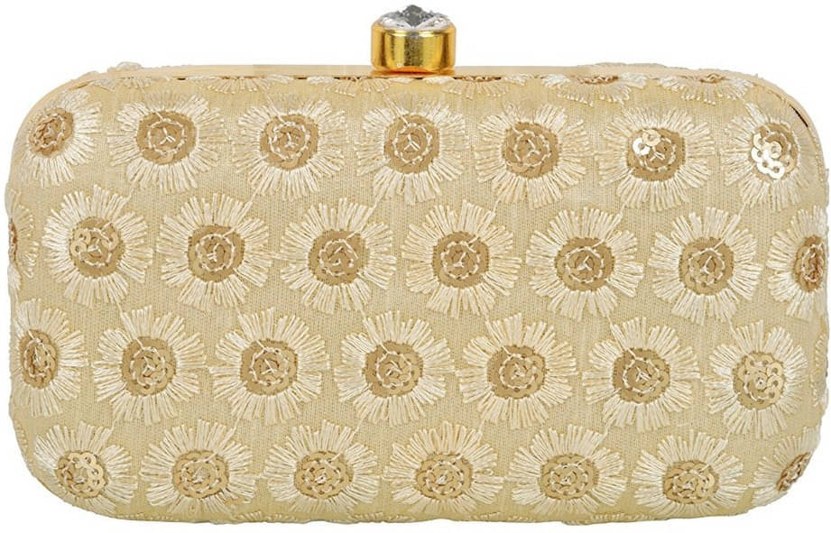     			Tooba Handicraft Gold Fabric Box Clutch