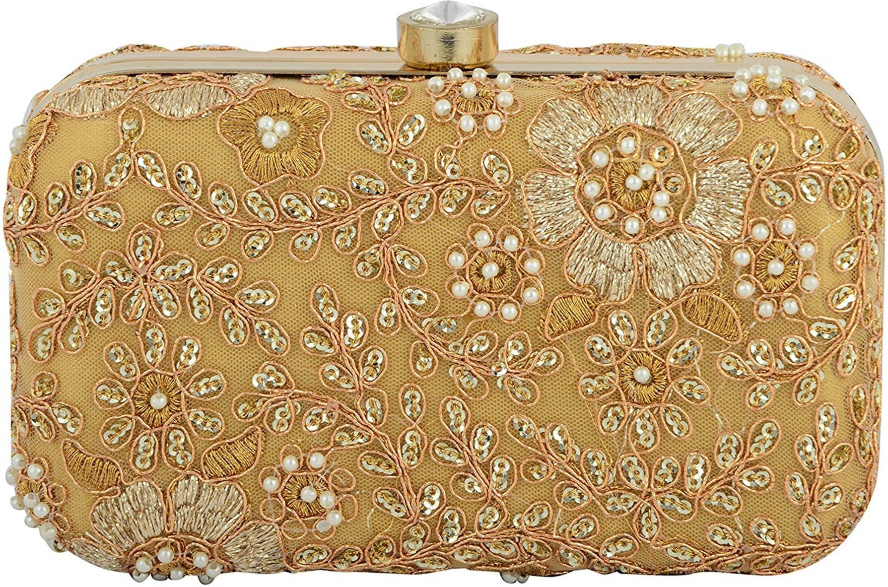     			Tooba Handicraft Gold Fabric Box Clutch