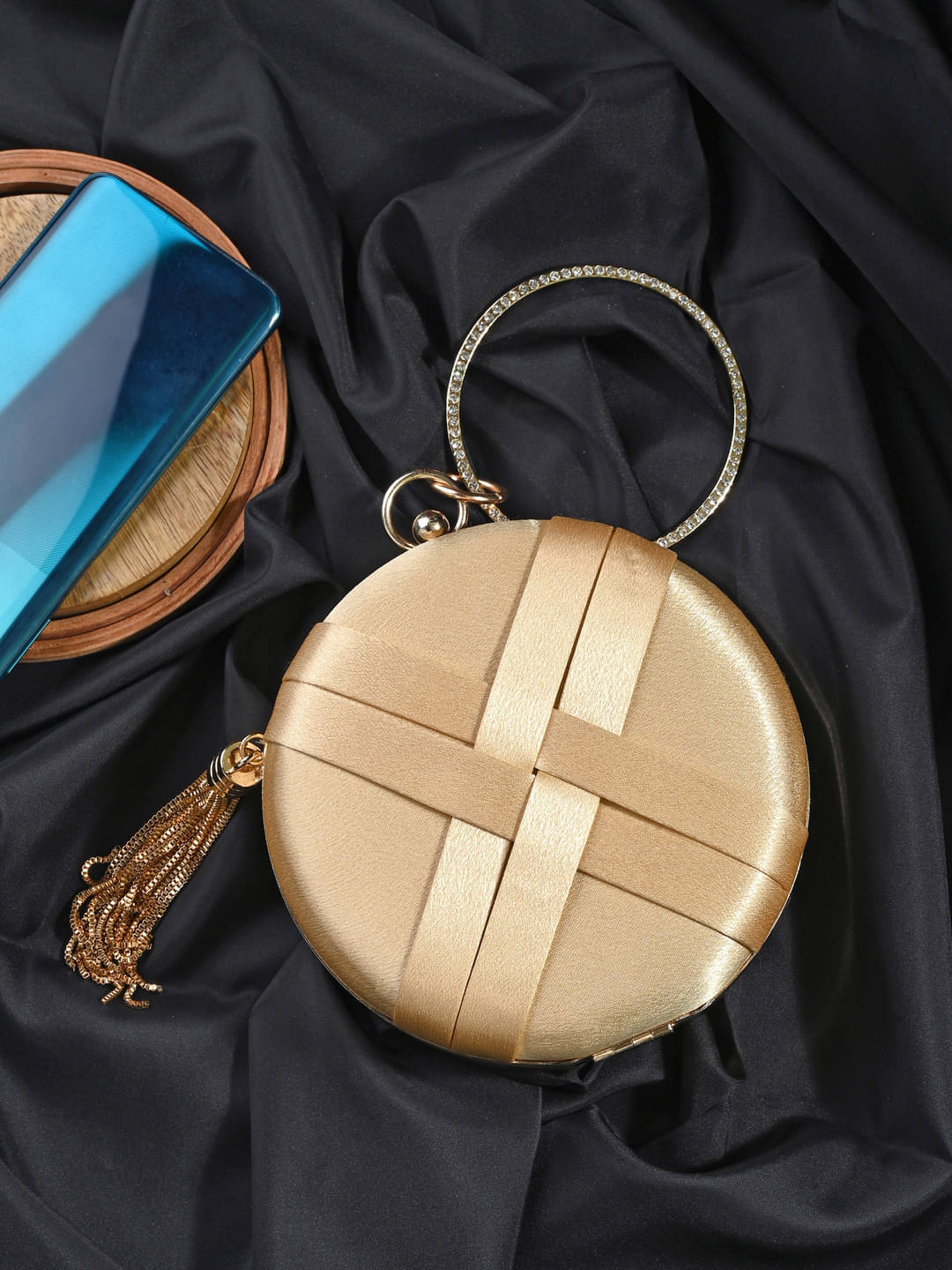     			Tooba Handicraft Gold Fabric Box Clutch