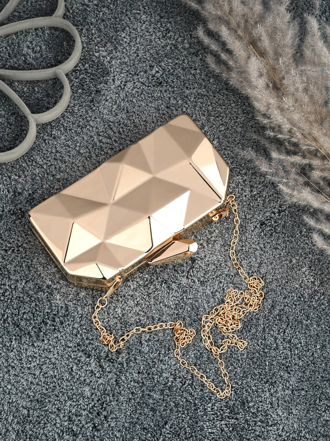     			Tooba Handicraft Gold Fabric Box Clutch