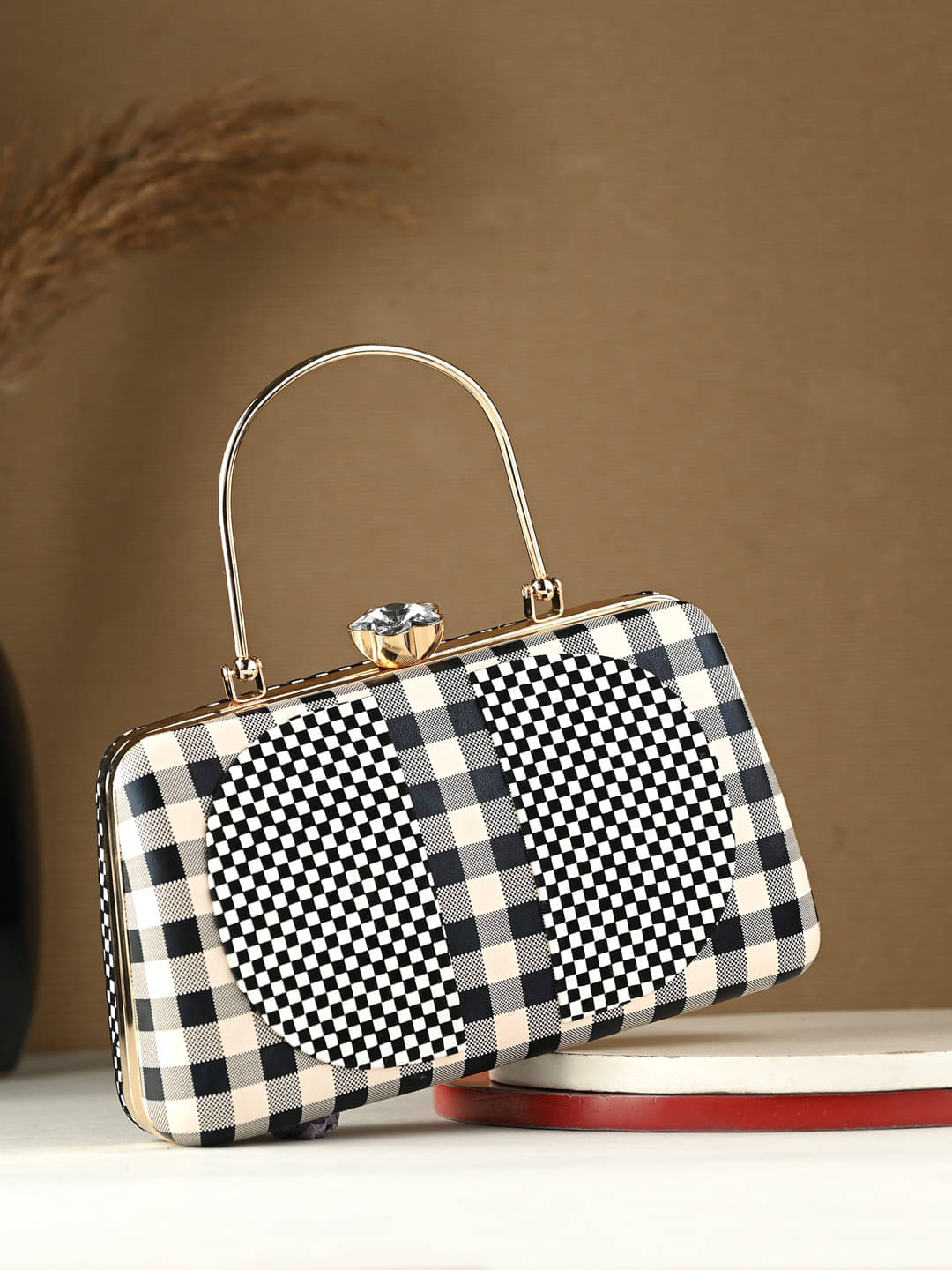     			Tooba Handicraft Gold Fabric Box Clutch