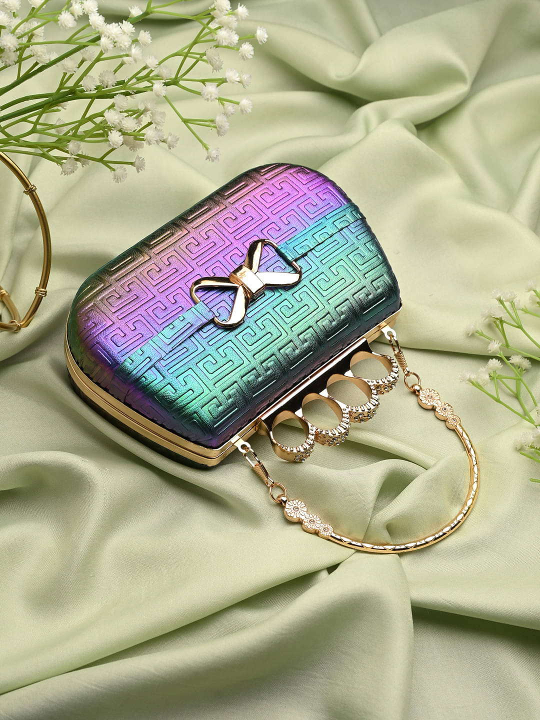     			Tooba Handicraft Gold Fabric Box Clutch