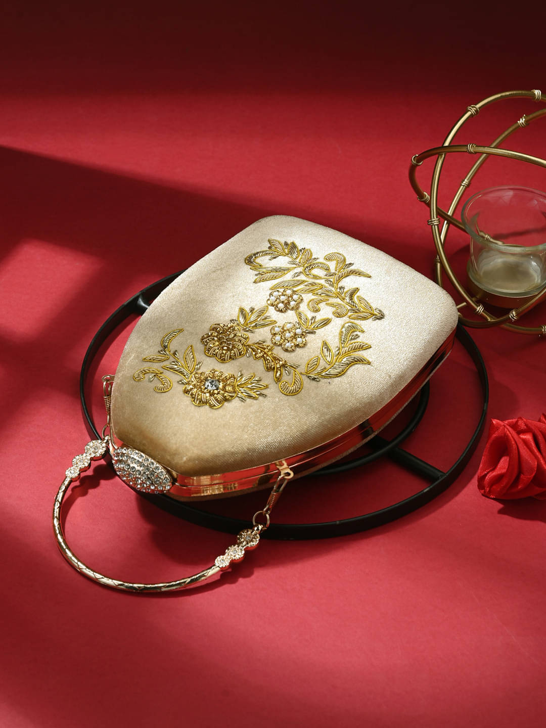     			Tooba Handicraft Gold Fabric Box Clutch