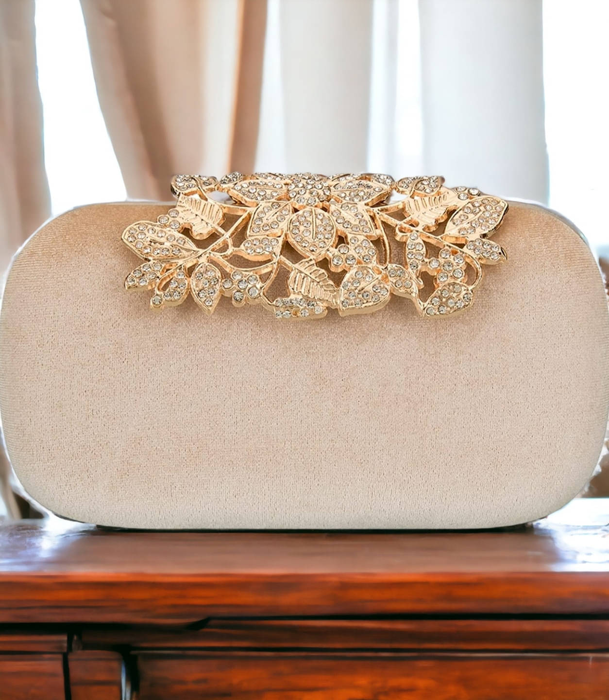     			Tooba Handicraft Gold Fabric Box Clutch