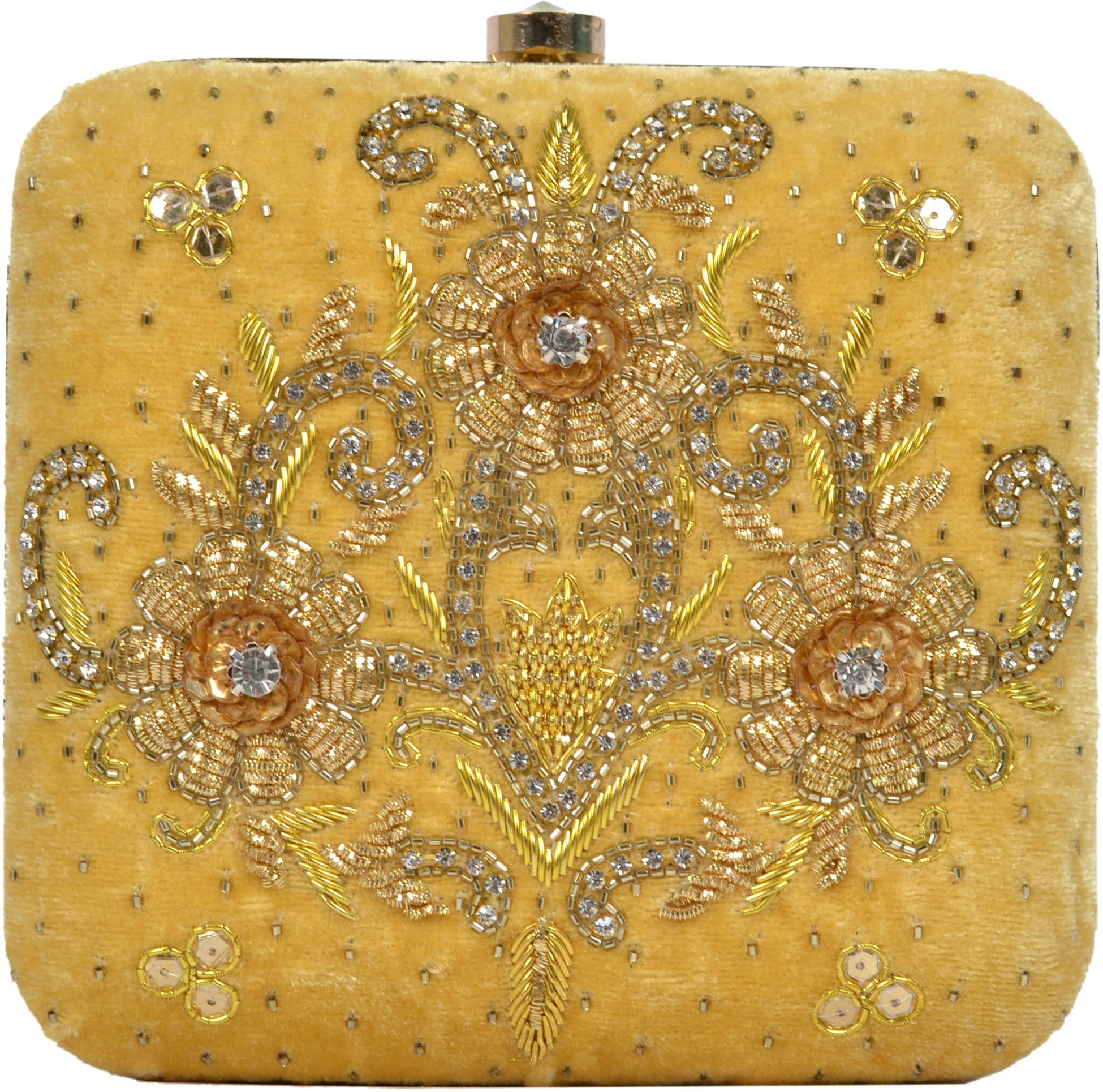     			Tooba Handicraft Gold Fabric Box Clutch