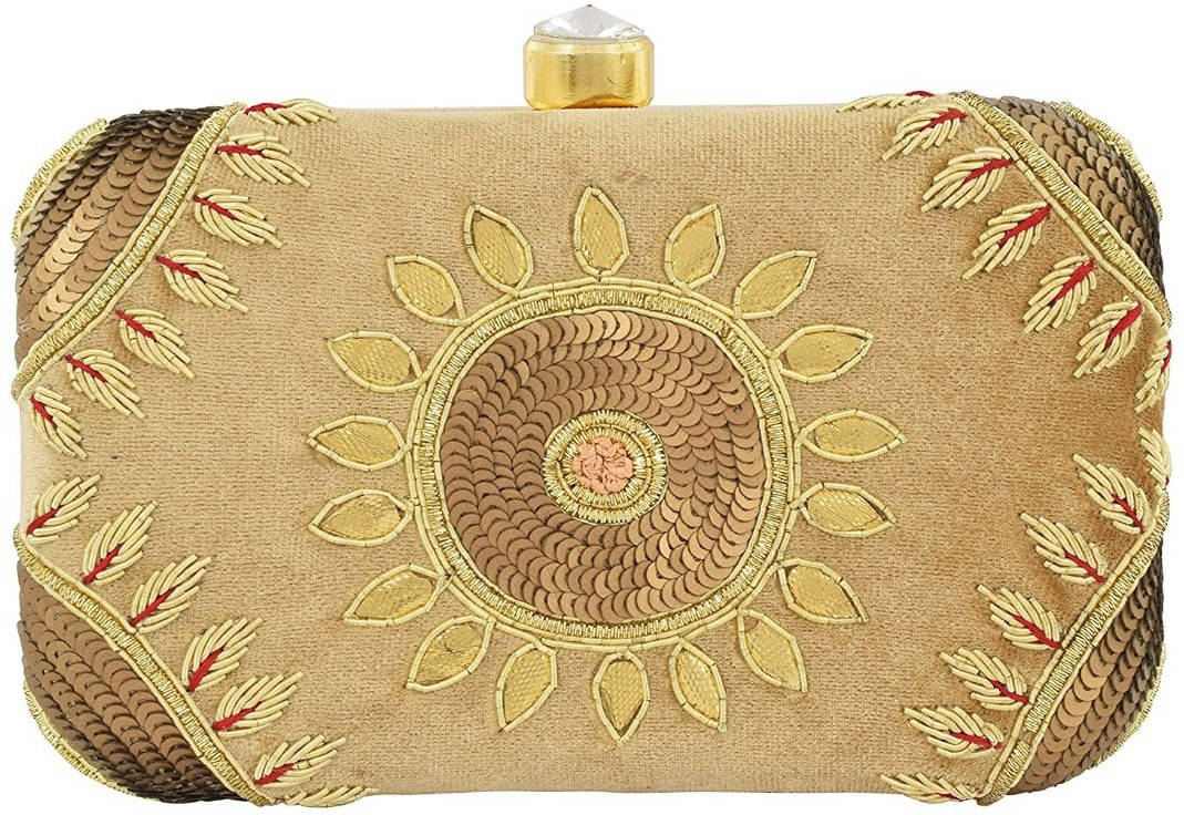     			Tooba Handicraft Gold Fabric Box Clutch