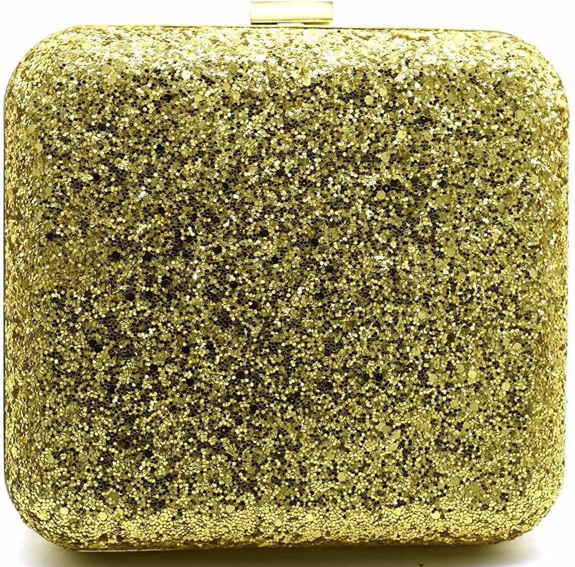     			Tooba Handicraft Gold Fabric Box Clutch