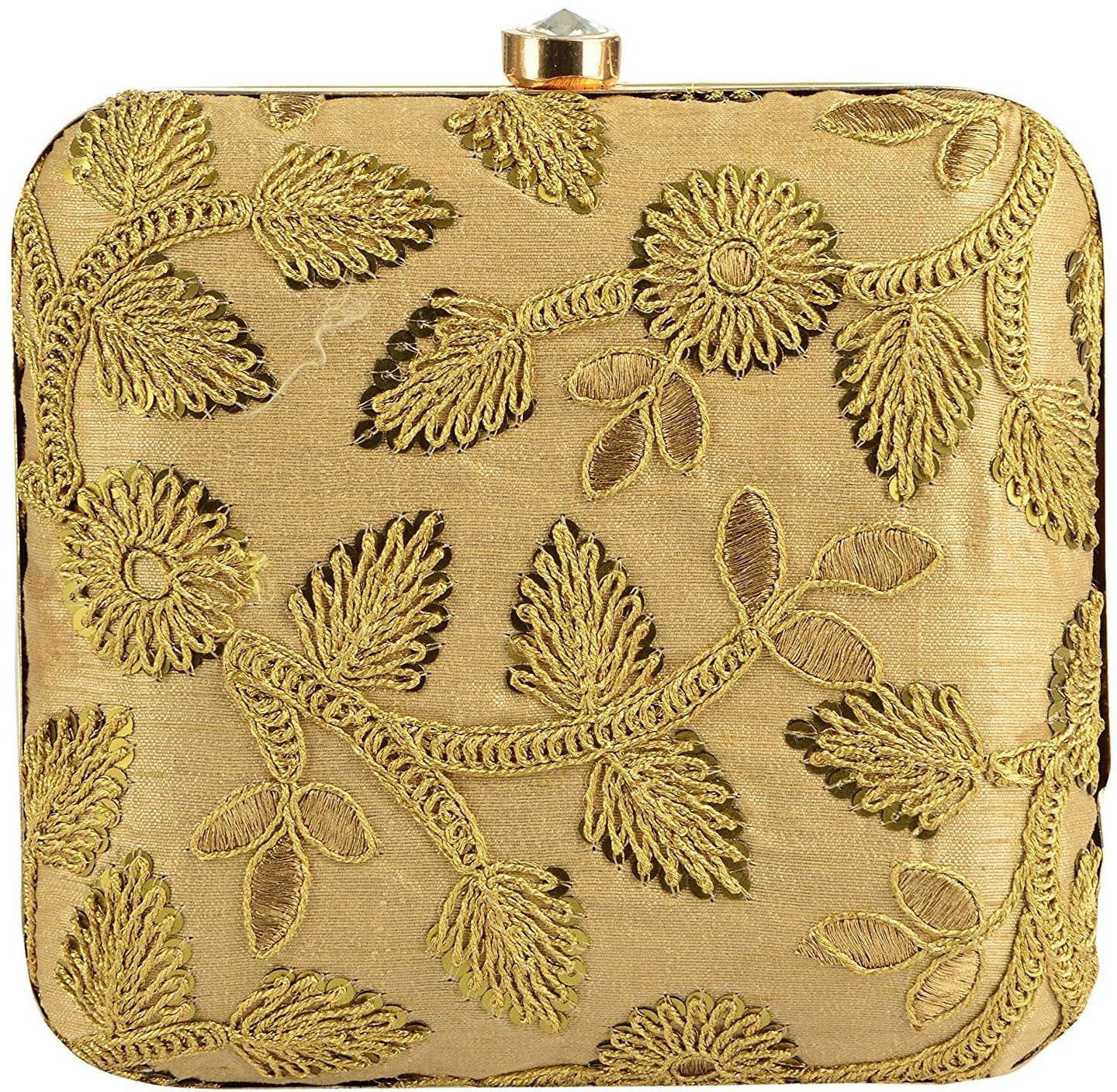    			Tooba Handicraft Gold Fabric Box Clutch
