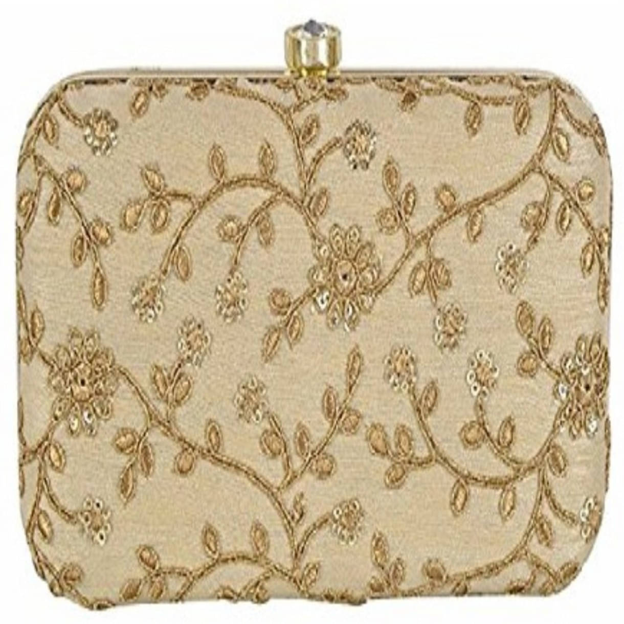     			Tooba Handicraft Gold Fabric Box Clutch