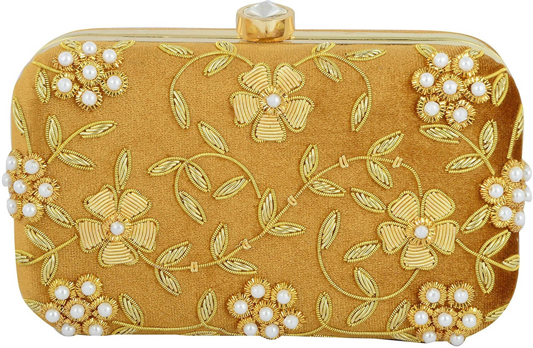     			Tooba Handicraft Gold Fabric Box Clutch