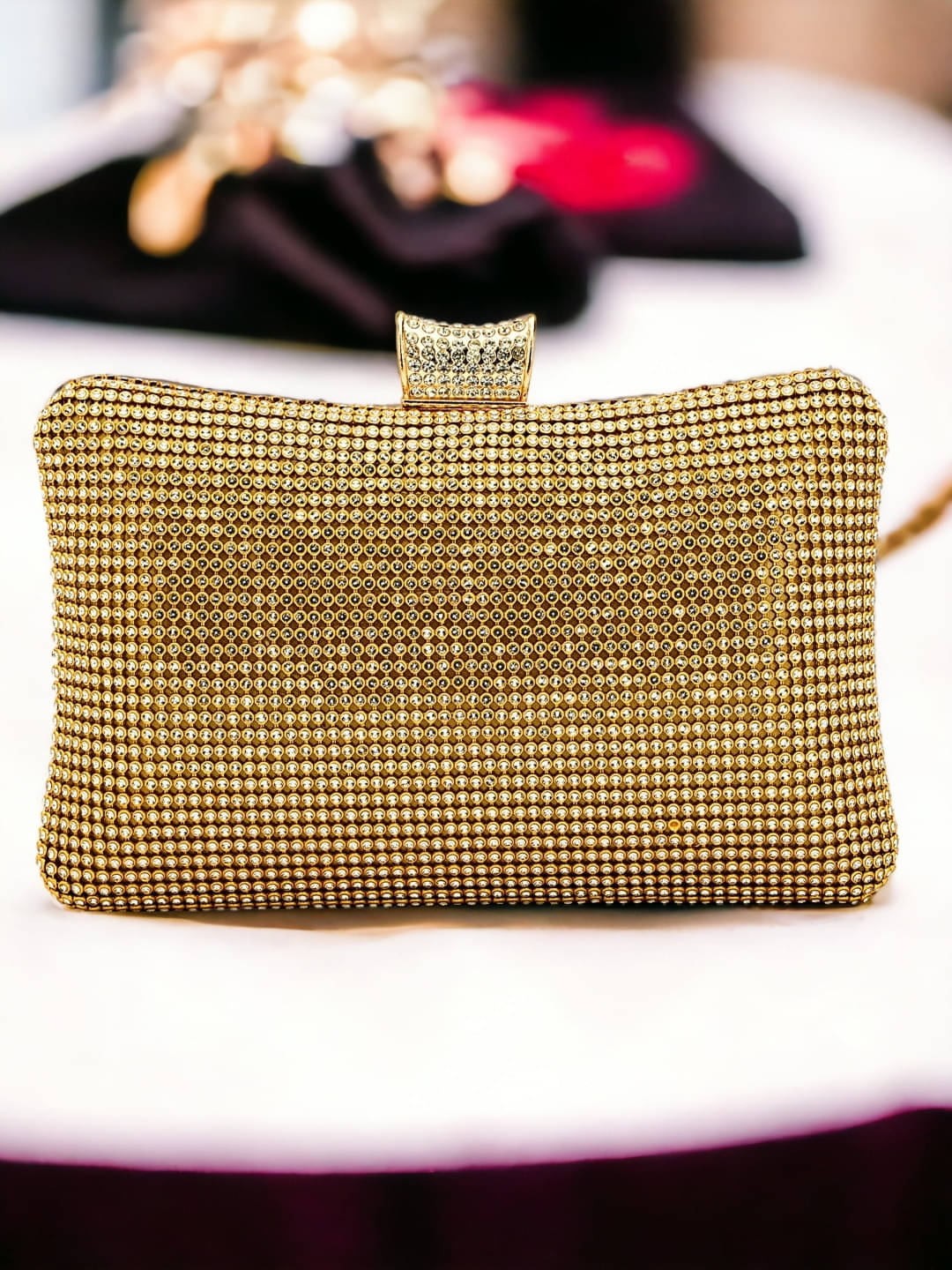     			Tooba Handicraft Gold Fabric Box Clutch