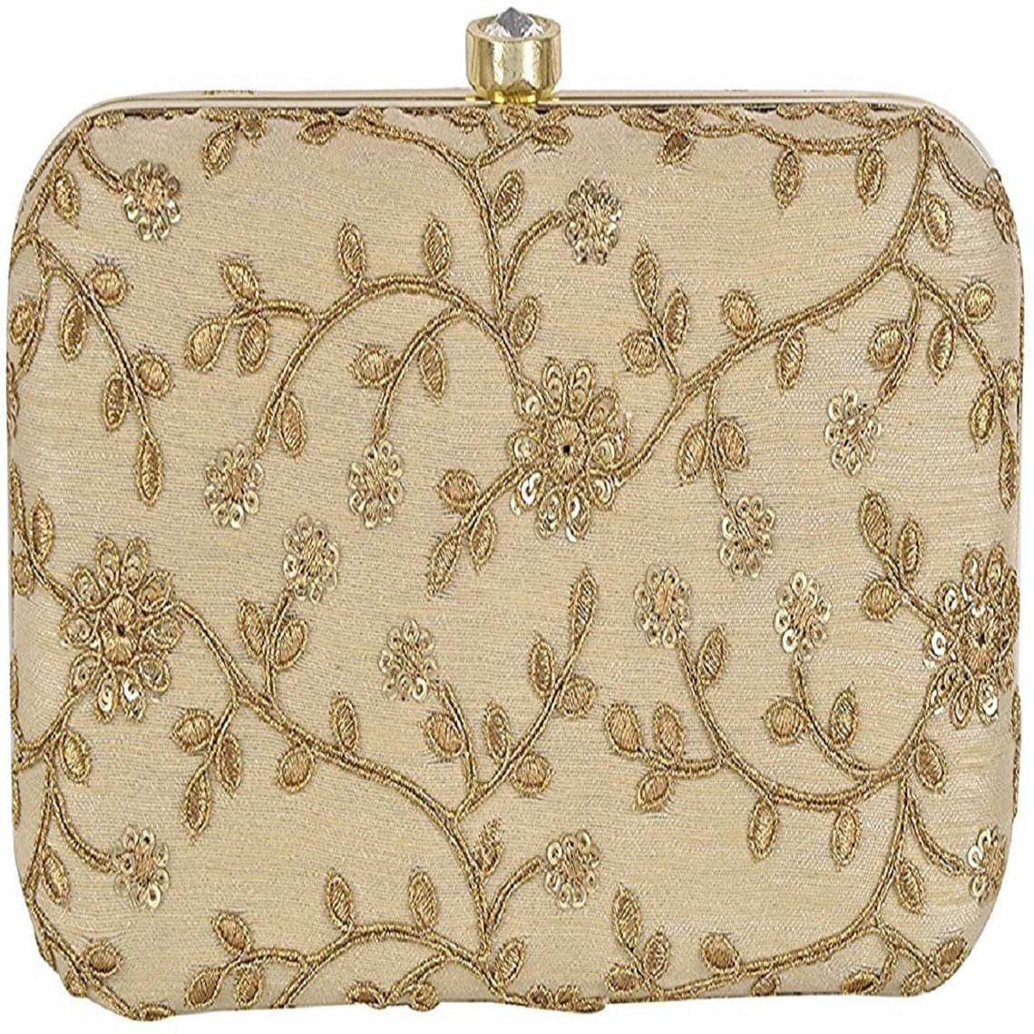     			Tooba Handicraft Gold Fabric Box Clutch