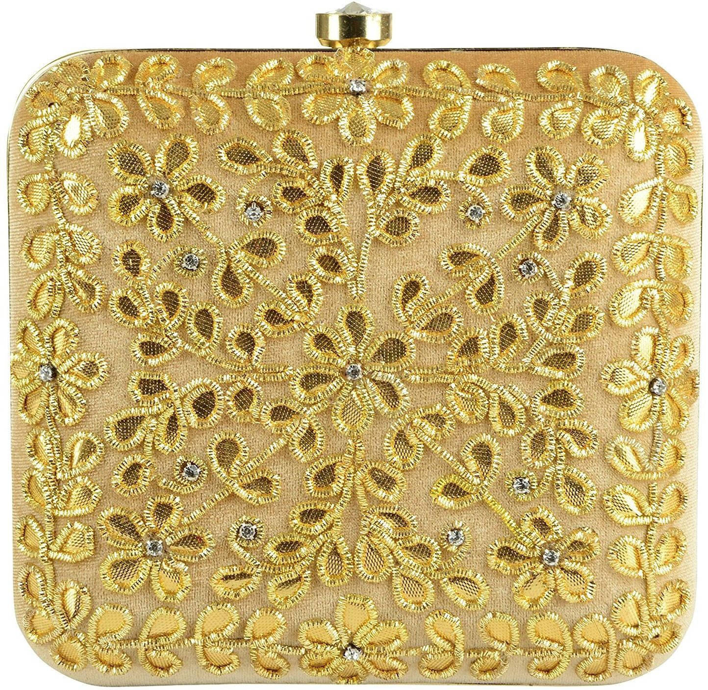     			Tooba Handicraft Gold Fabric Box Clutch