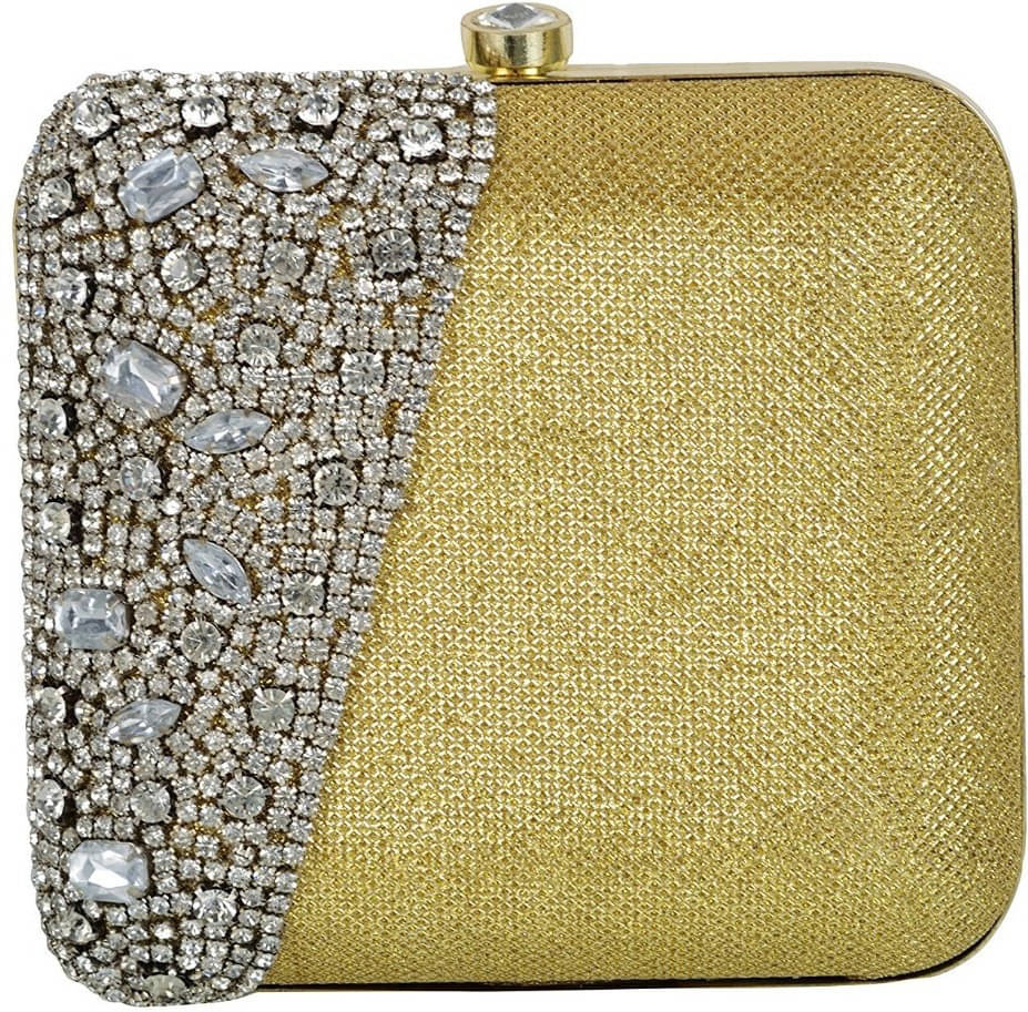     			Tooba Handicraft Gold Fabric Box Clutch