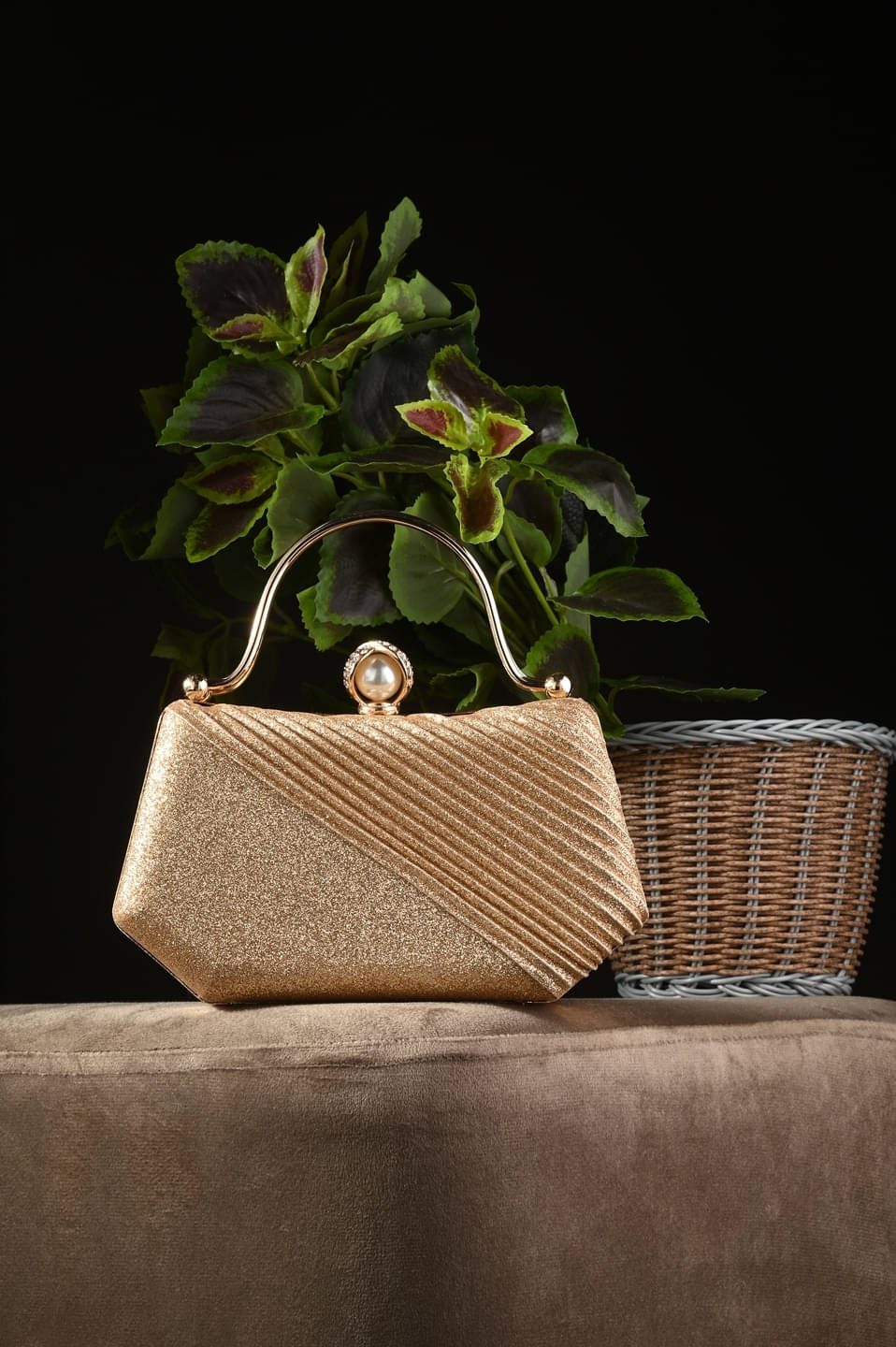     			Tooba Handicraft Gold Fabric Box Clutch