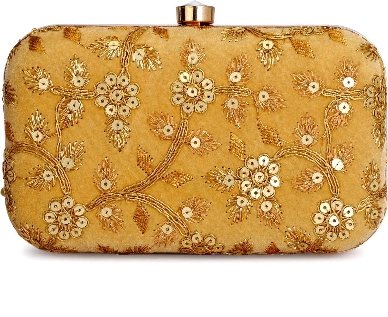     			Tooba Handicraft Gold Fabric Box Clutch
