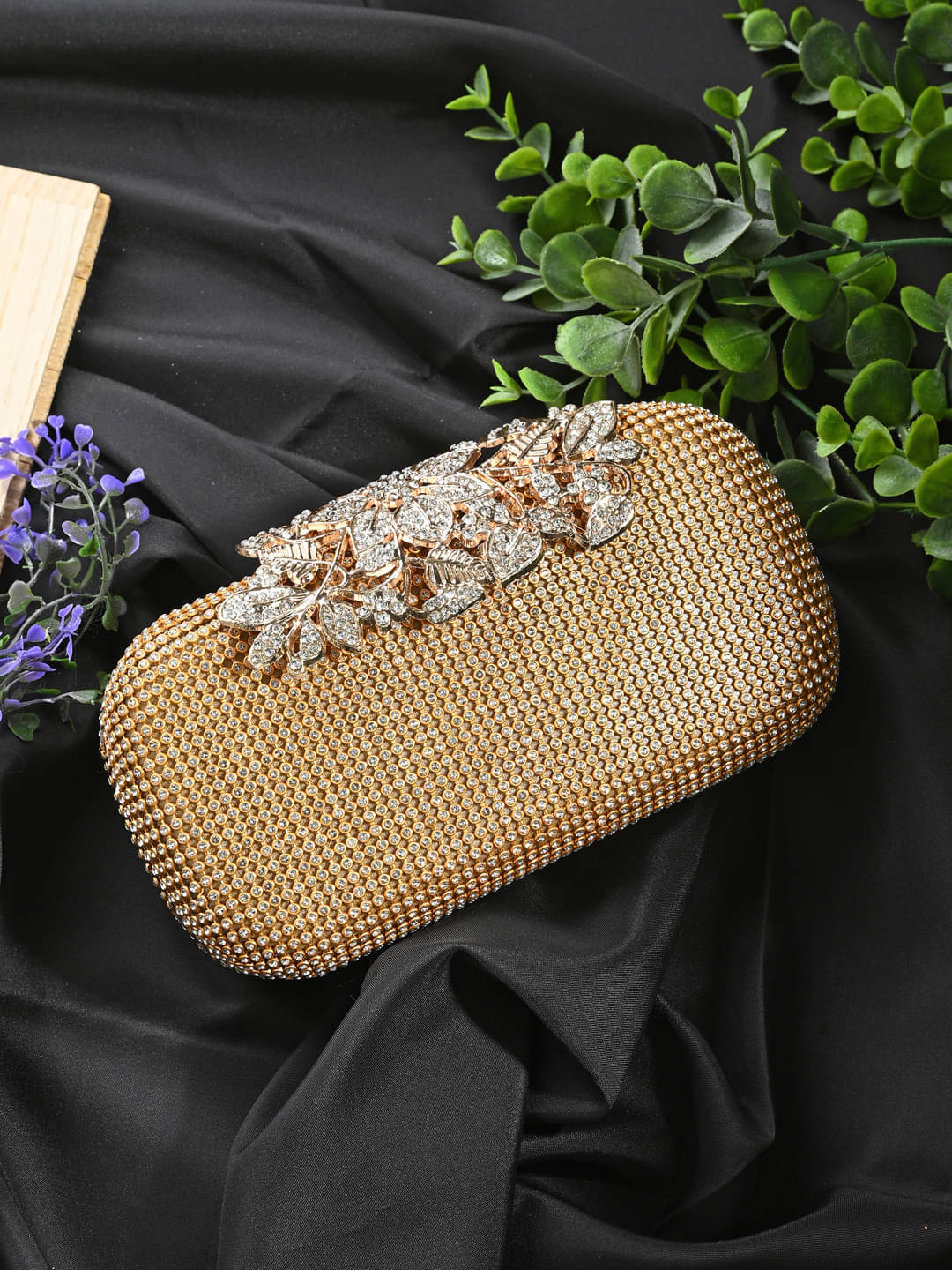     			Tooba Handicraft Gold Fabric Box Clutch