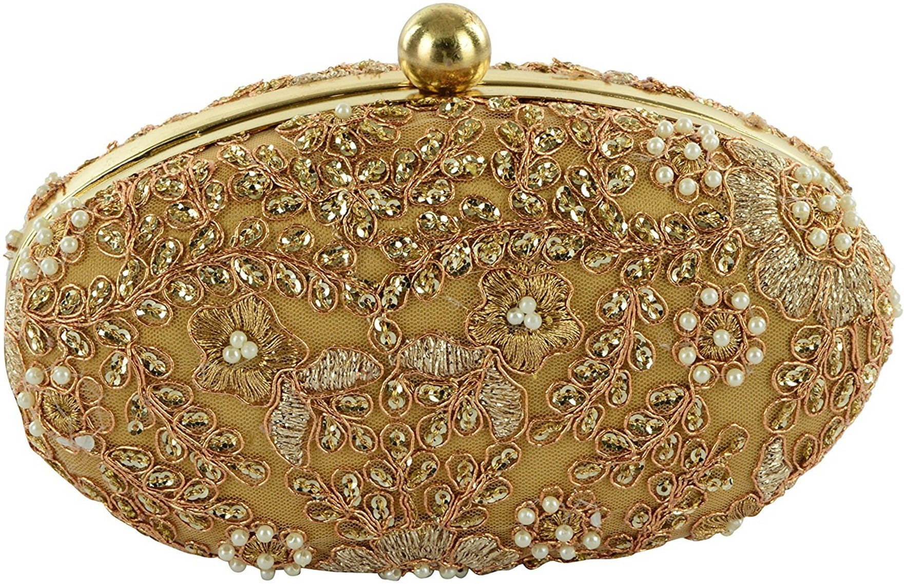     			Tooba Handicraft Gold Fabric Box Clutch