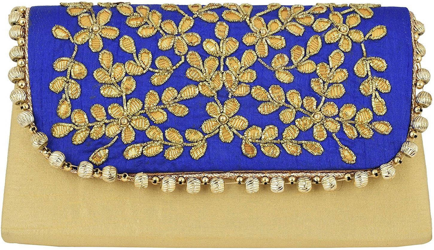     			Tooba Handicraft Gold Fabric Box Clutch