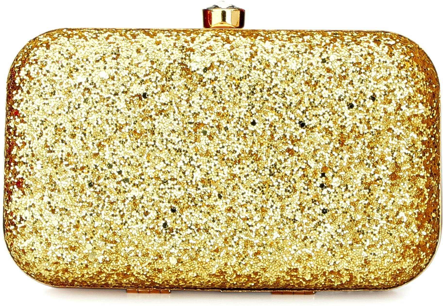     			Tooba Handicraft Gold Fabric Box Clutch