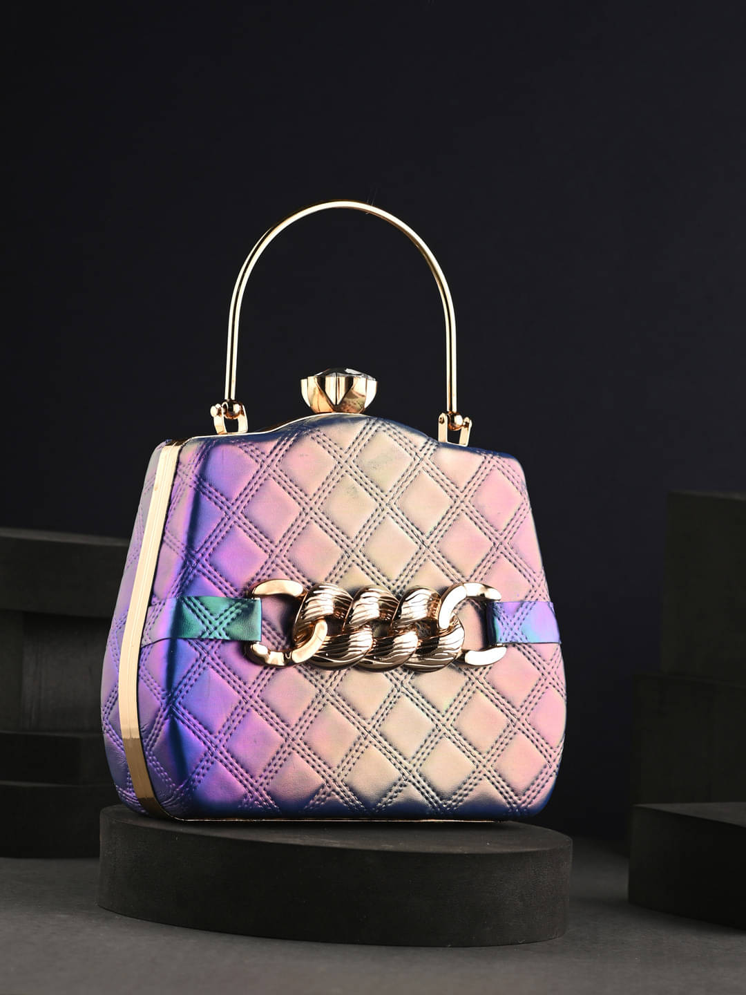     			Tooba Handicraft Gold Fabric Box Clutch