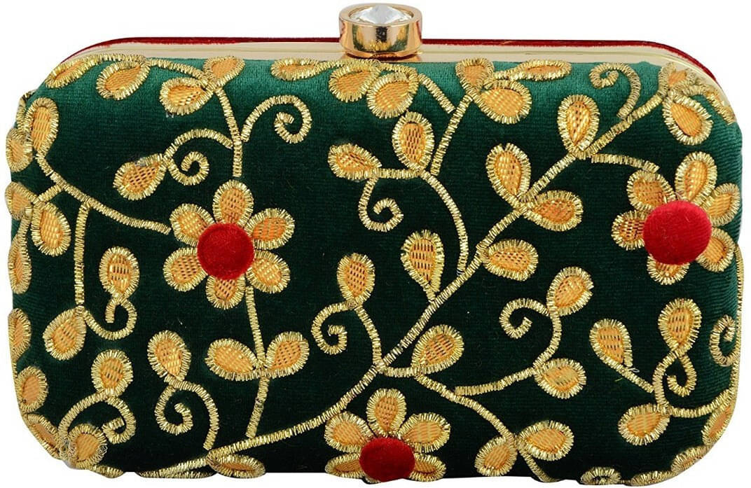    			Tooba Handicraft Green Fabric Box Clutch
