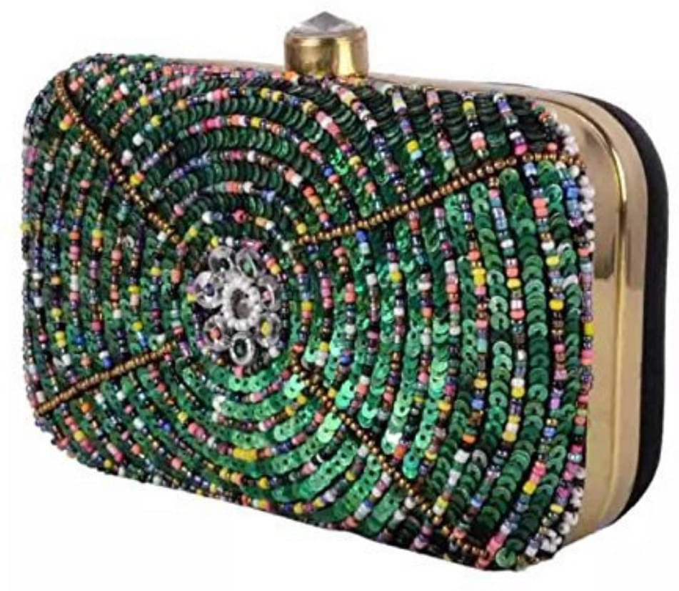     			Tooba Handicraft Green Fabric Box Clutch