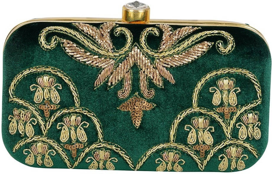     			Tooba Handicraft Green Fabric Box Clutch