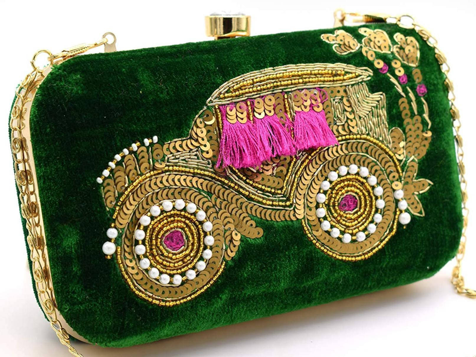     			Tooba Handicraft Green Fabric Box Clutch