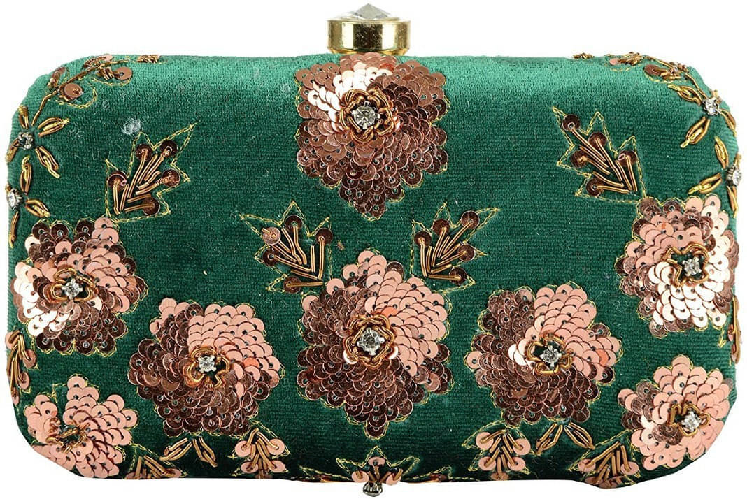     			Tooba Handicraft Green Fabric Box Clutch