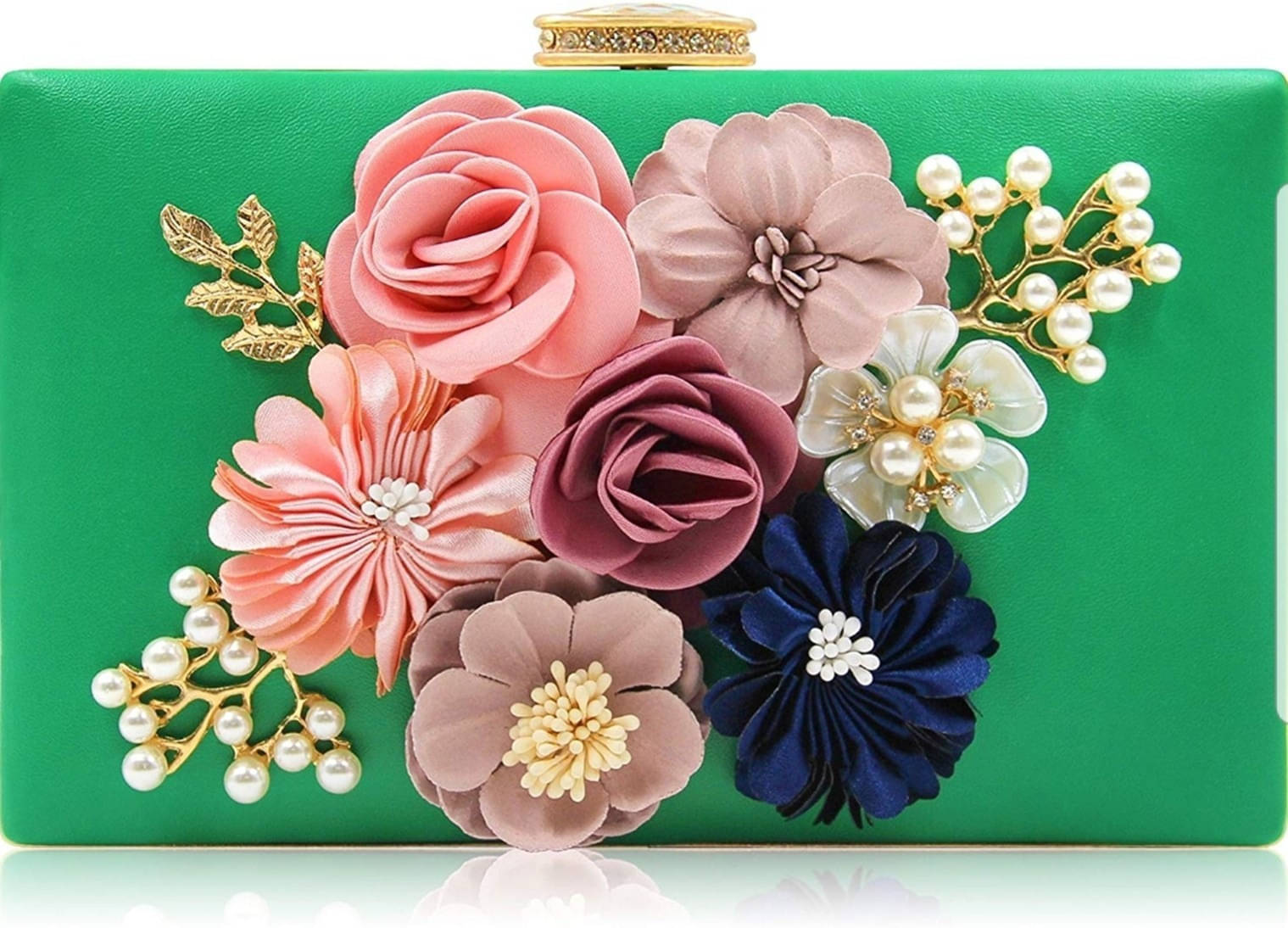     			Tooba Handicraft Green Fabric Box Clutch