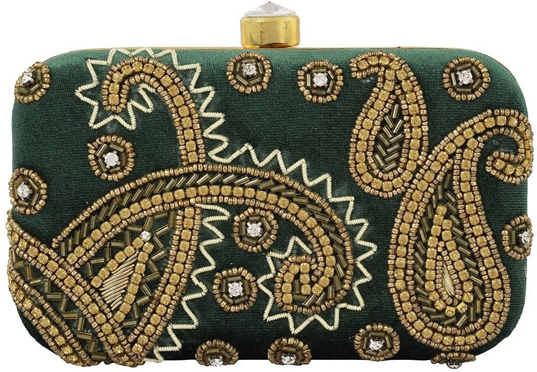     			Tooba Handicraft Green Fabric Box Clutch
