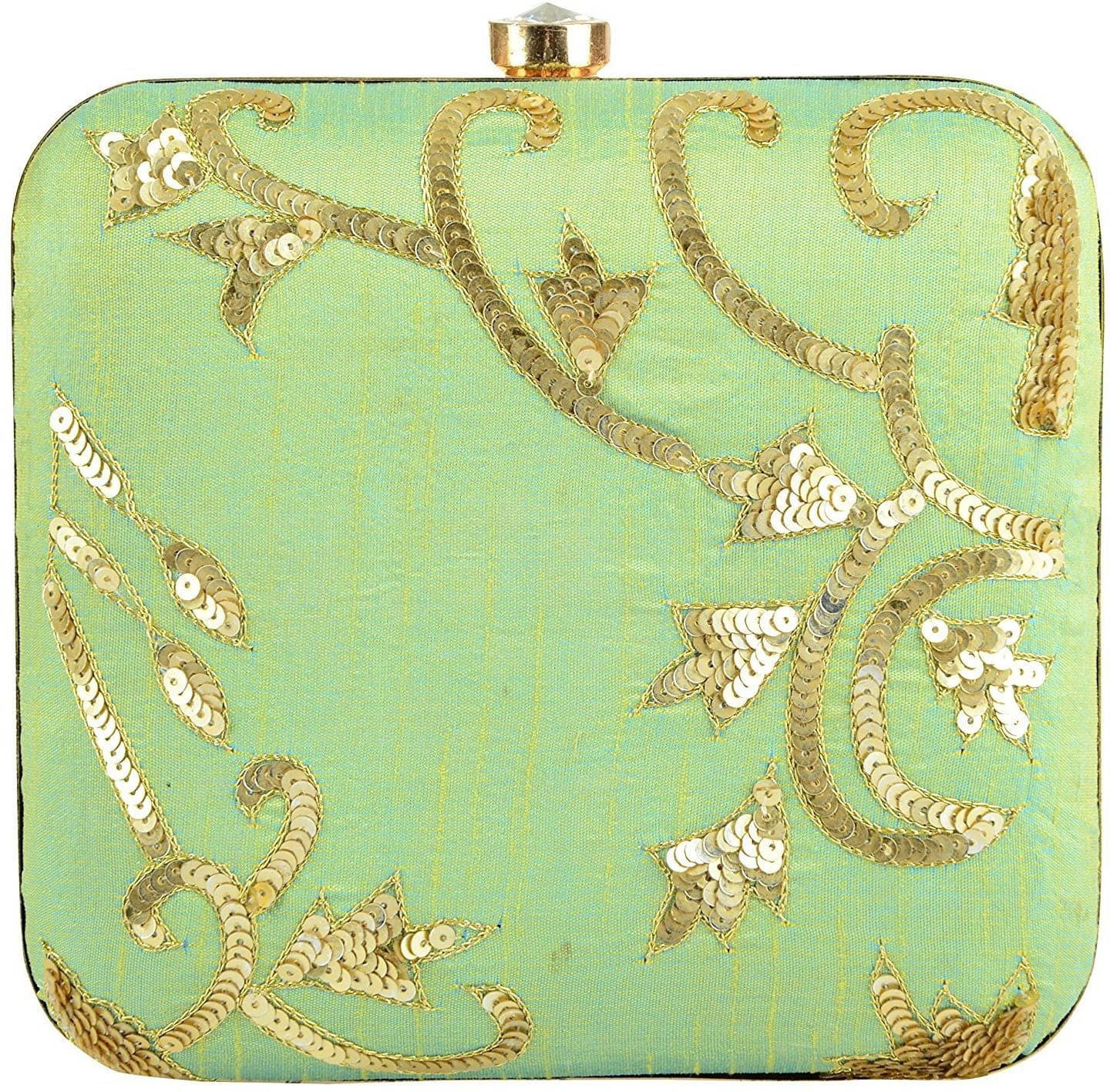     			Tooba Handicraft Green Fabric Box Clutch