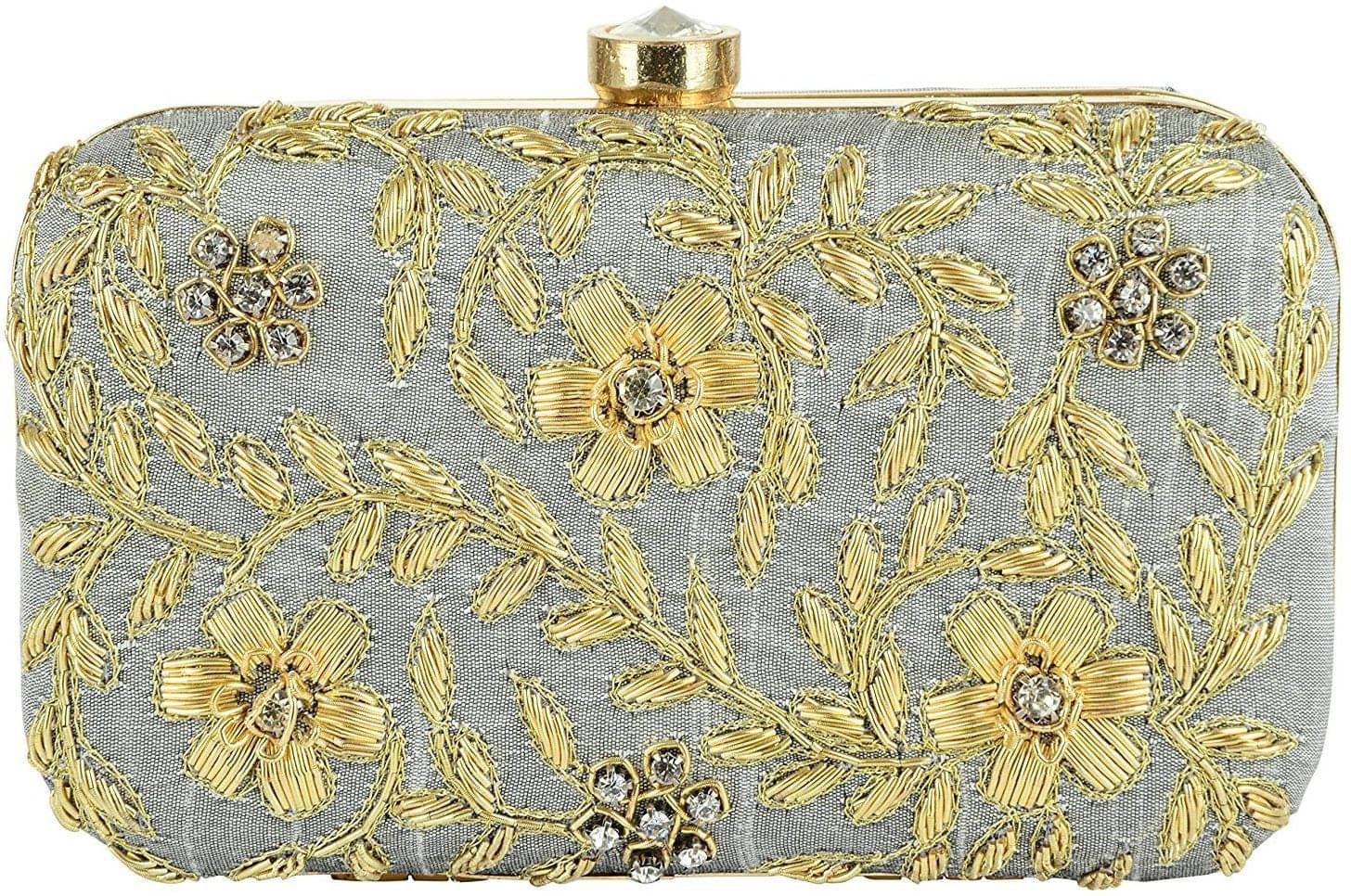     			Tooba Handicraft Grey Melange Fabric Box Clutch