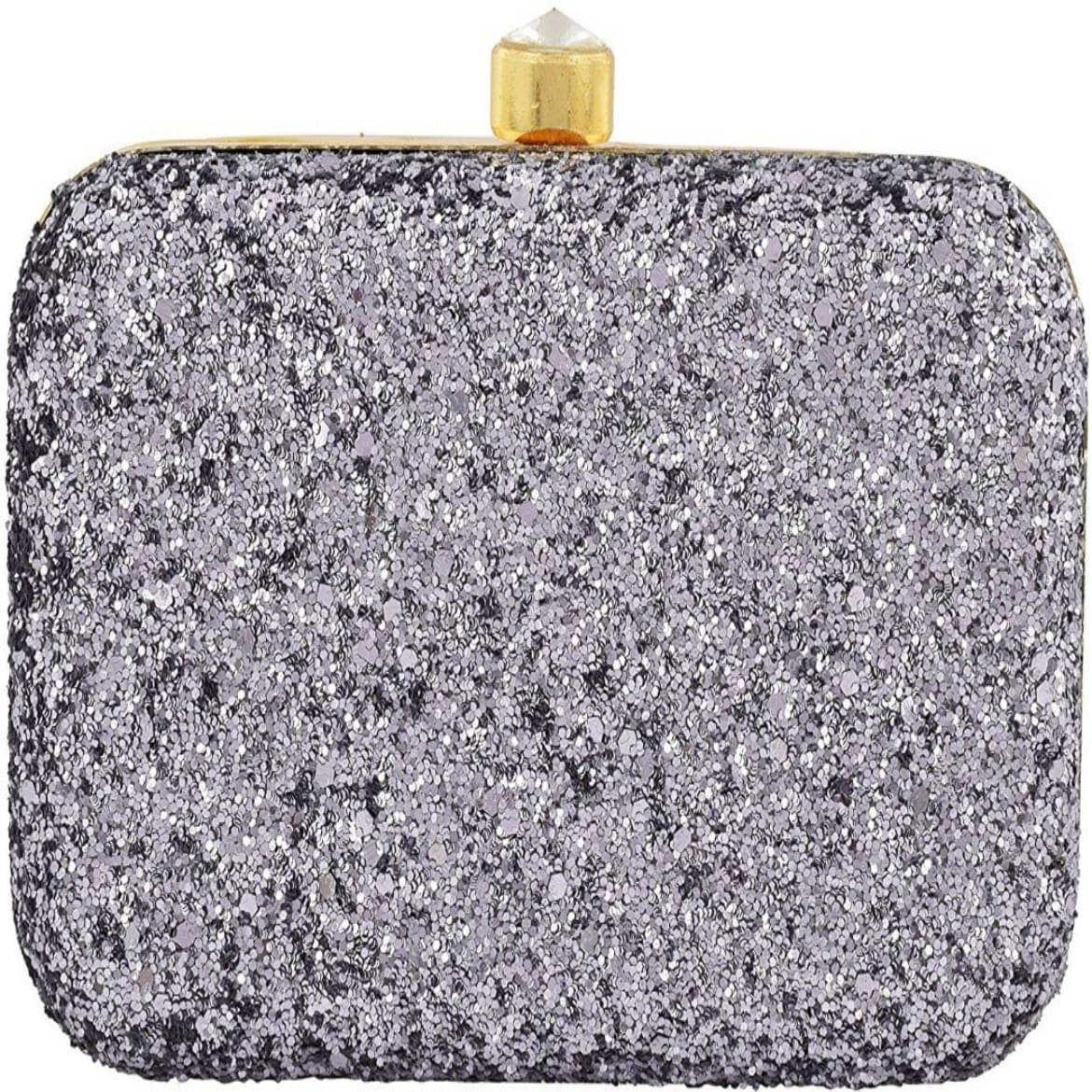     			Tooba Handicraft Grey Melange Fabric Box Clutch