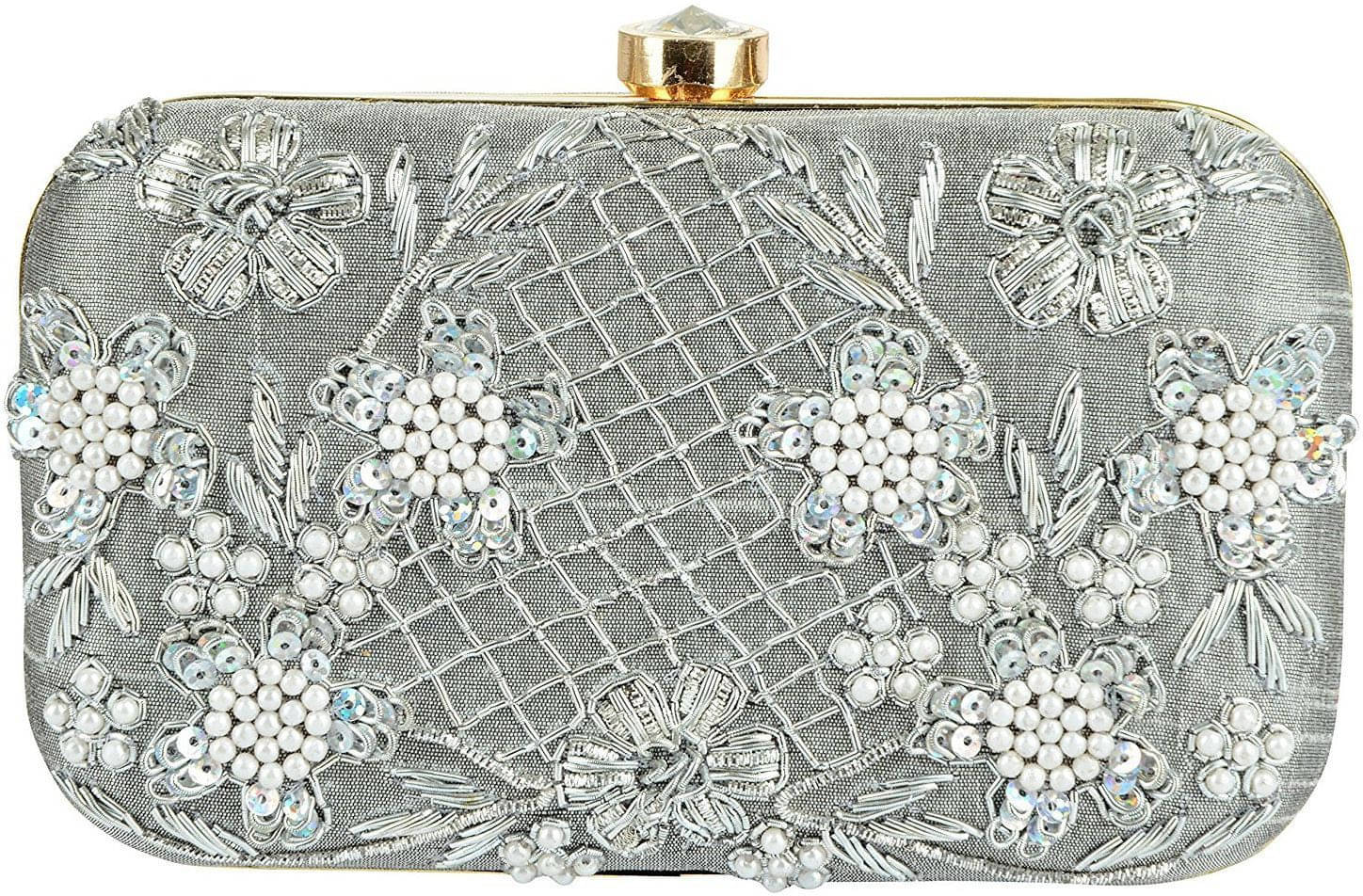     			Tooba Handicraft Grey Melange Fabric Box Clutch
