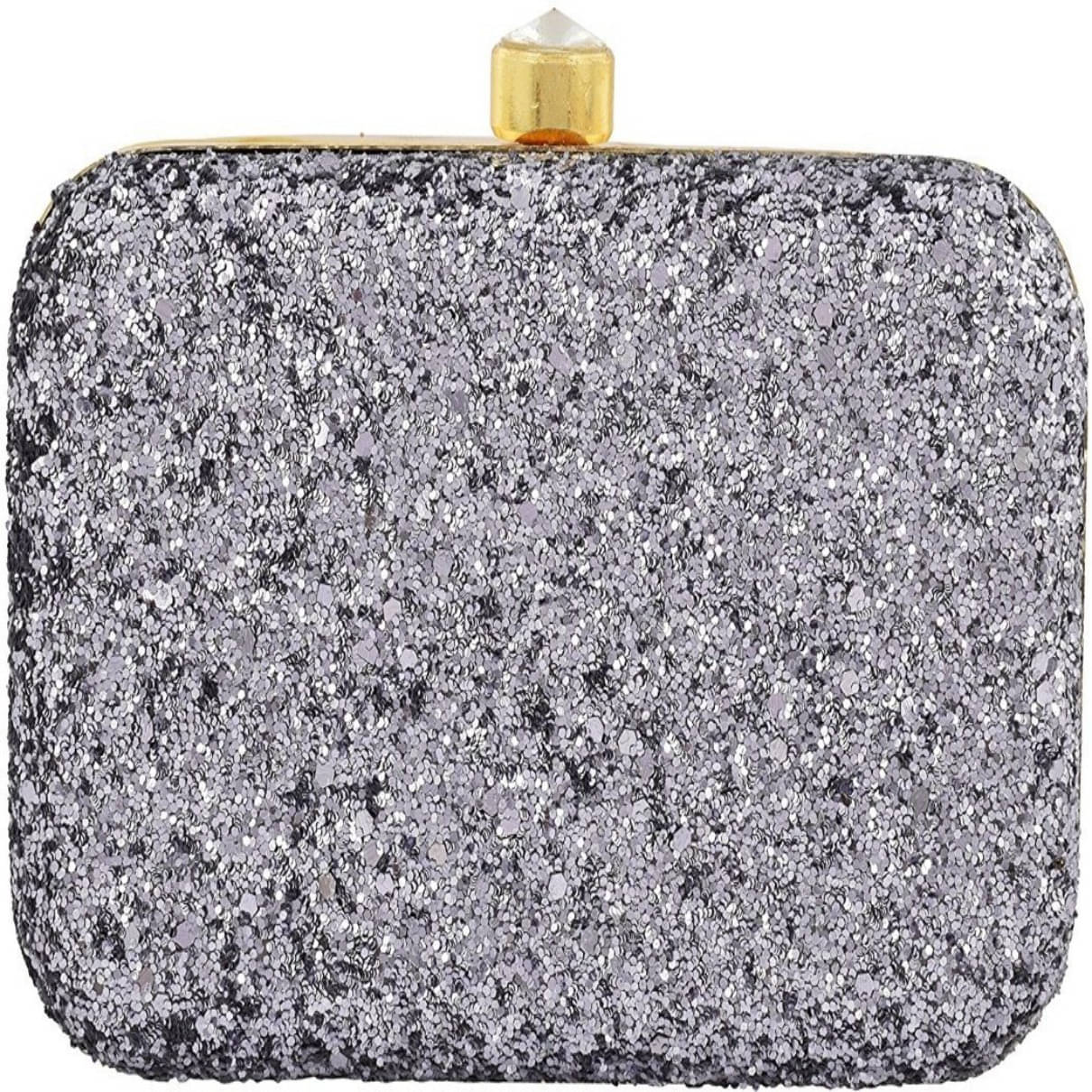     			Tooba Handicraft Grey Melange Fabric Box Clutch