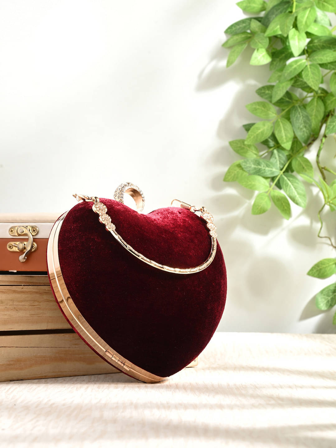     			Tooba Handicraft Maroon Fabric Box Clutch