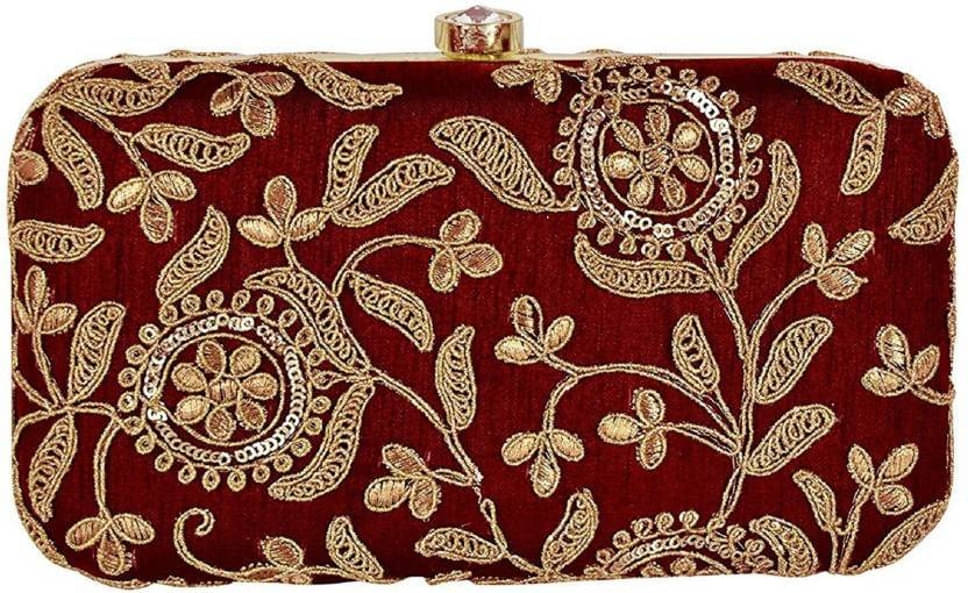     			Tooba Handicraft Maroon Fabric Box Clutch