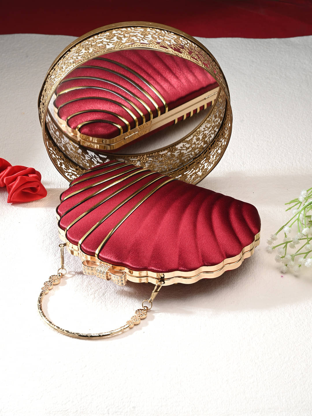     			Tooba Handicraft Maroon Fabric Box Clutch