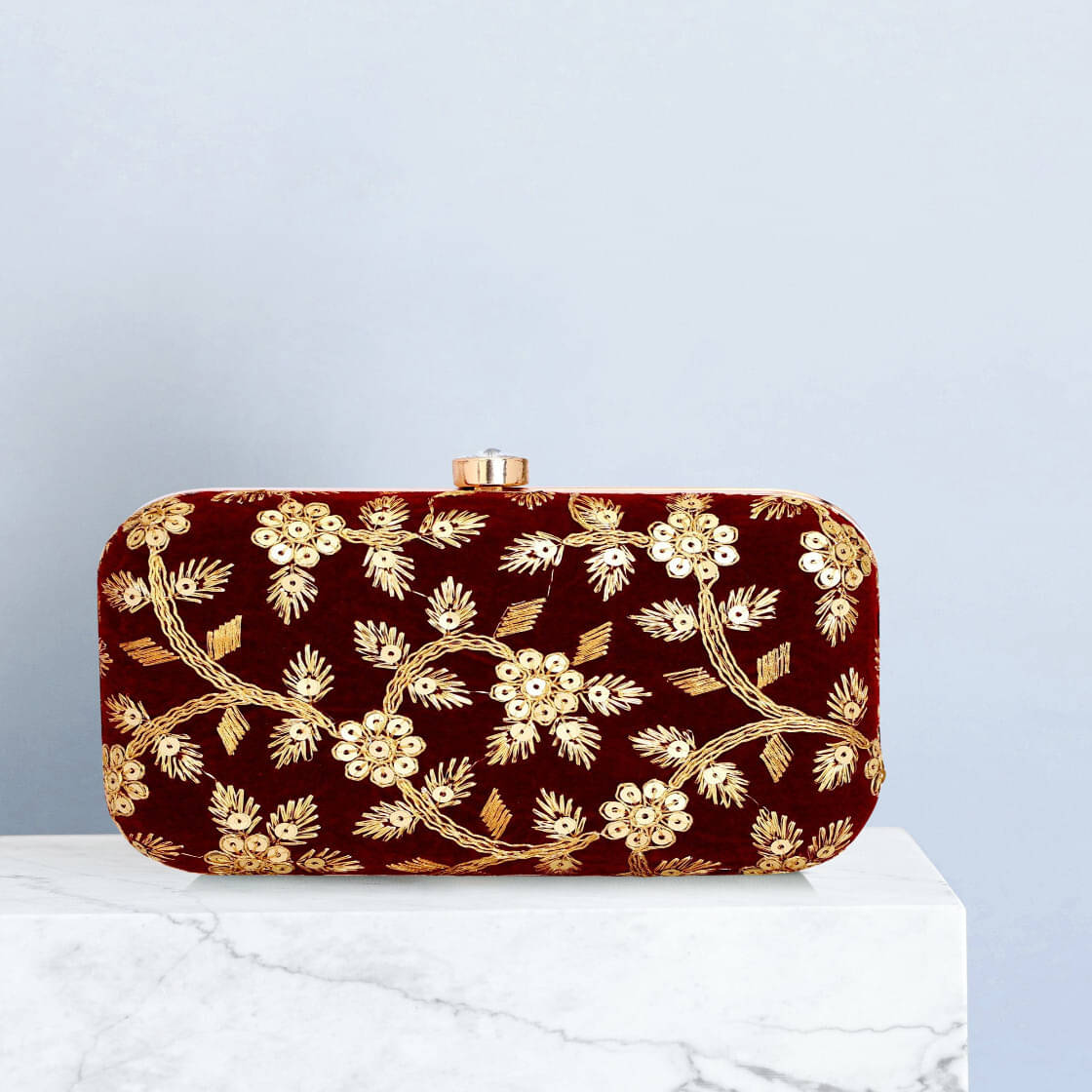    			Tooba Handicraft Maroon Fabric Box Clutch